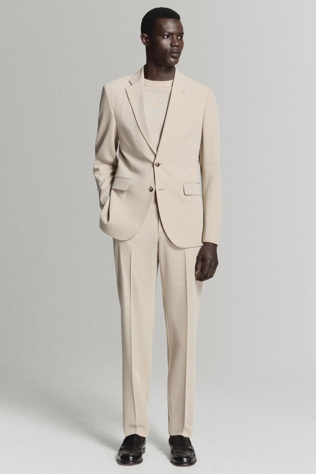 Mango Man slim fit gestreept colbert - lichtbeige