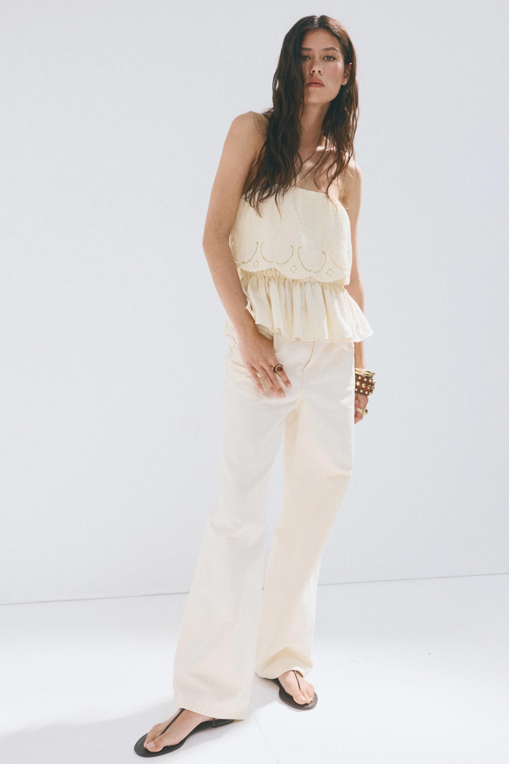 Mango broderie top - beige