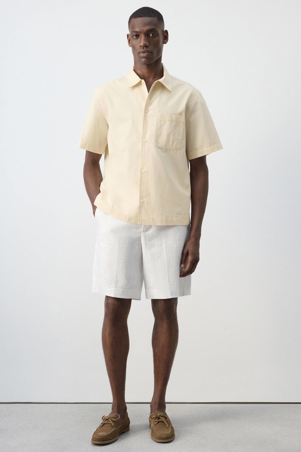 Mango Man regular fit overhemd met linnen - geel