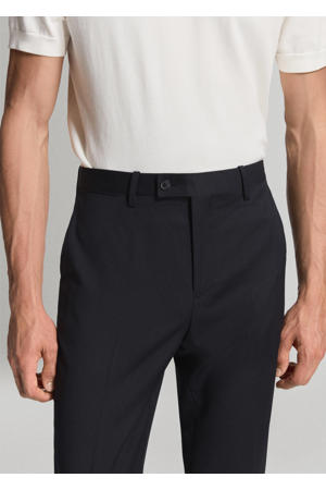 wollen slim fit pantalon - marineblauw