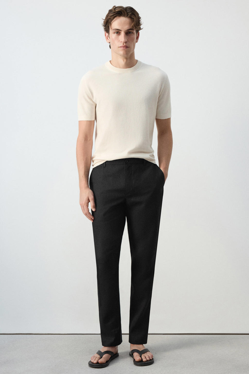 Mango Man slim fit chino met linnen - zwart