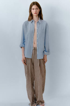 wide leg geruite broek - bruin