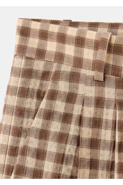 thumbnail: Mango wide leg geruite broek - bruin