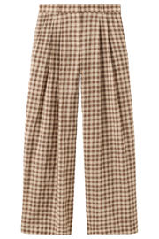 thumbnail: Mango wide leg geruite broek - bruin