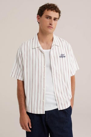 viscose relaxed fit gestreept overhemd met linnen - rood