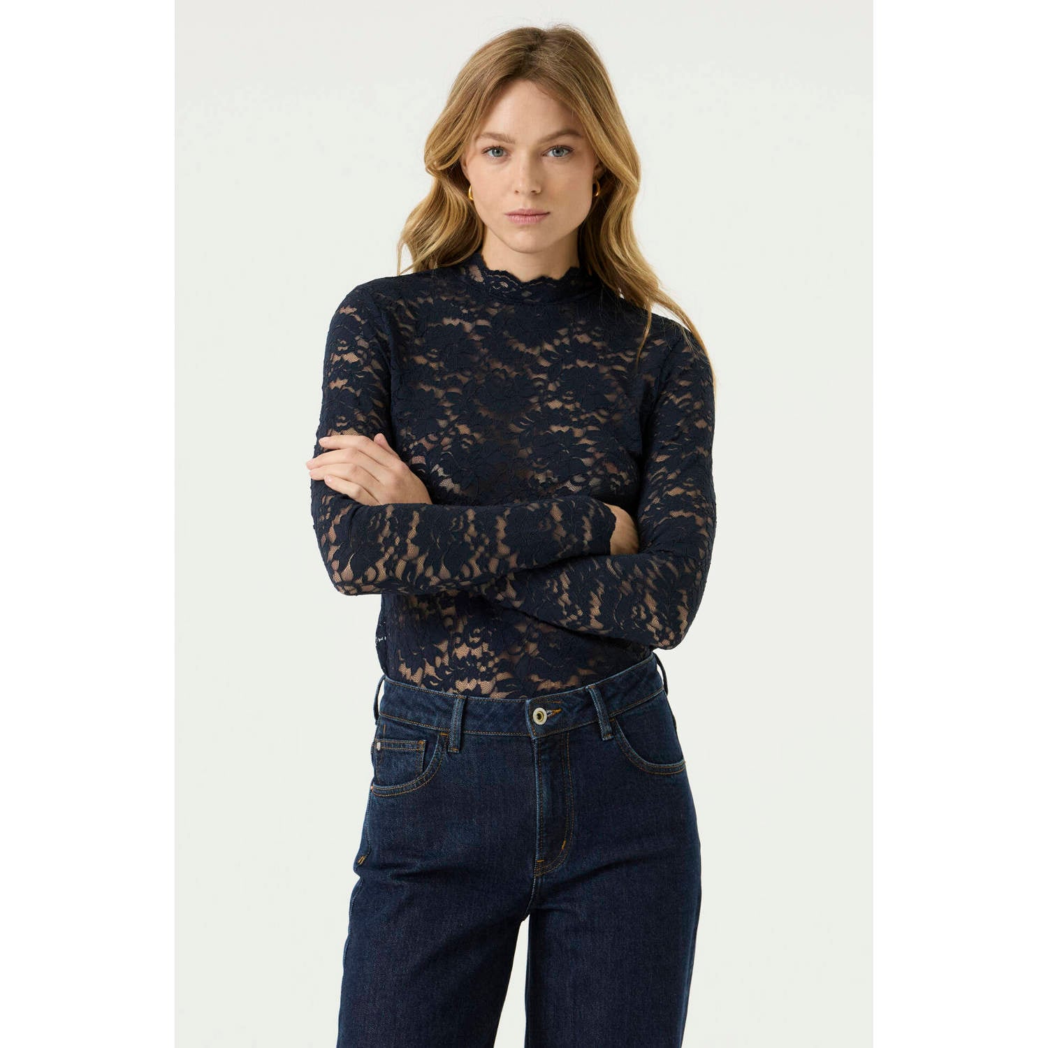 Garcia kanten top donkerblauw