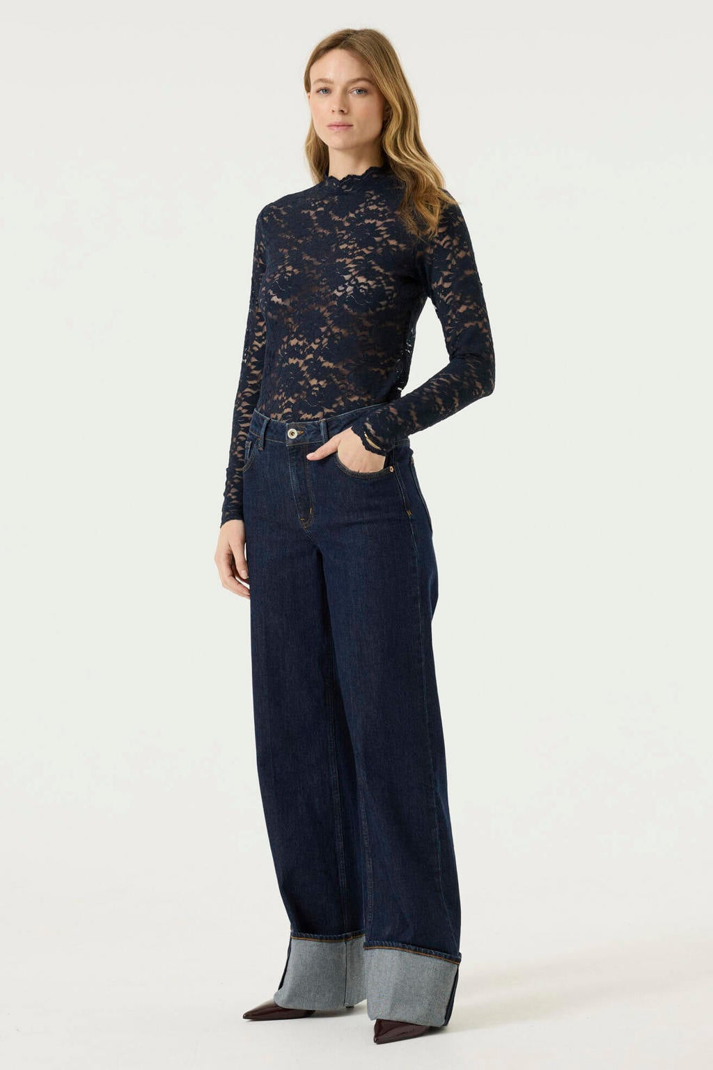 Garcia kanten top - donkerblauw