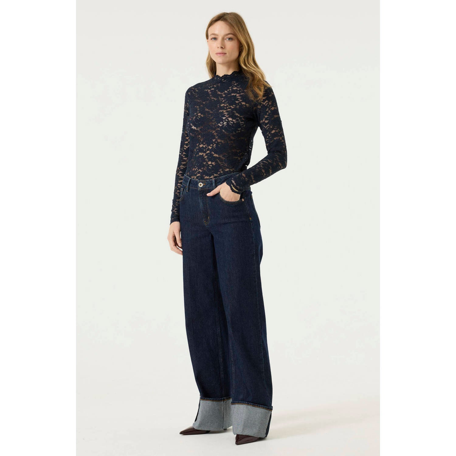 Garcia kanten top donkerblauw
