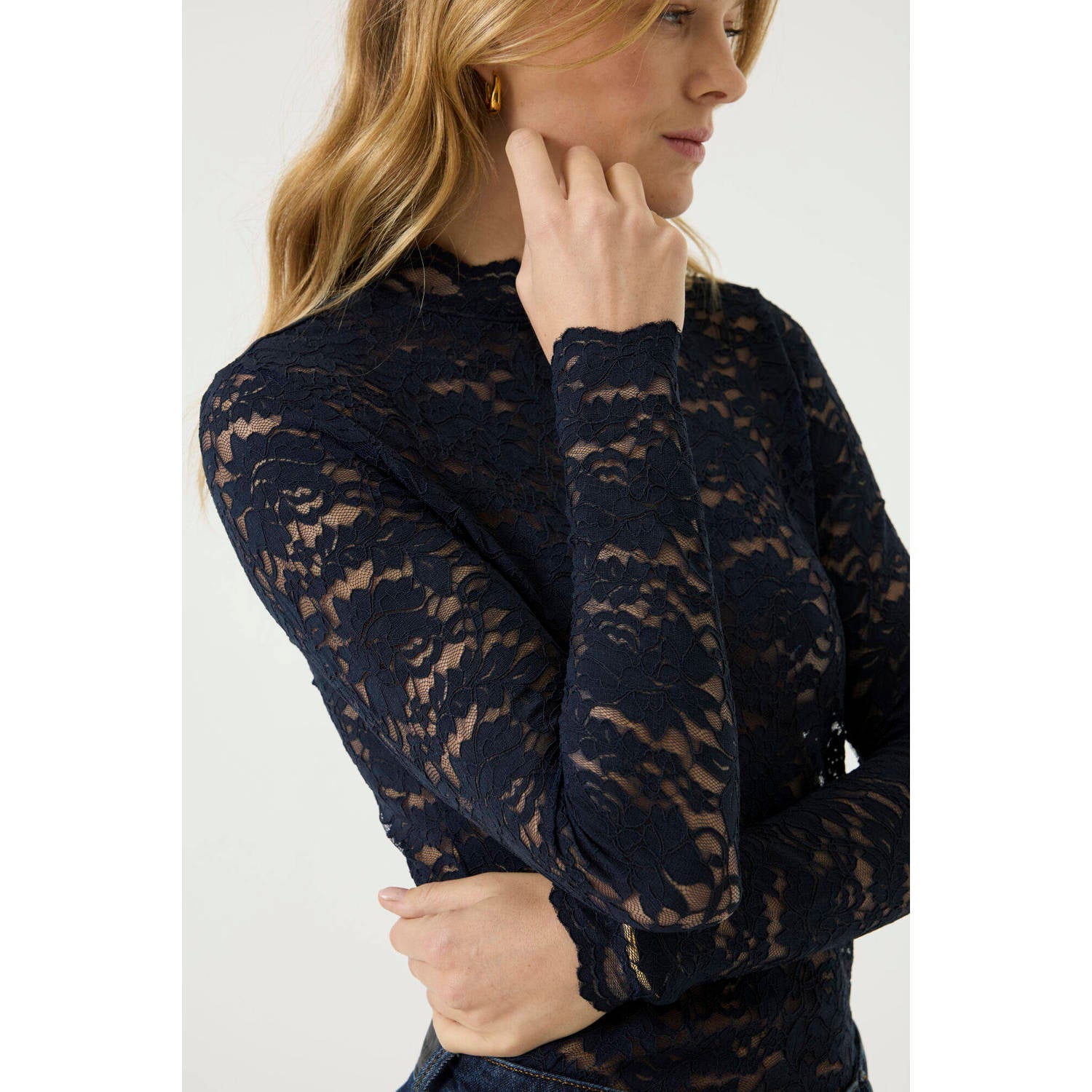 Garcia kanten top donkerblauw