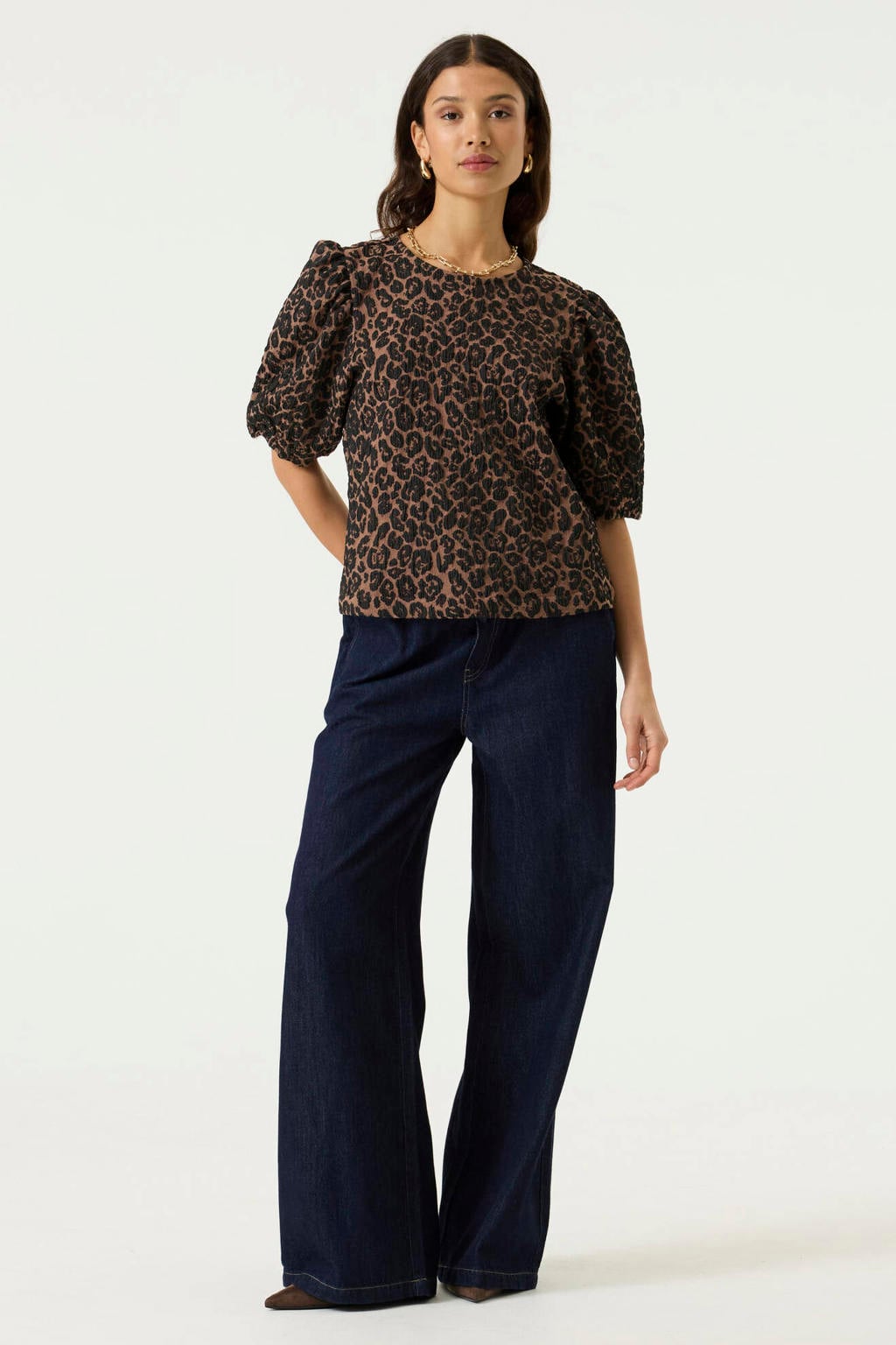 Garcia top met panterprint - bruin