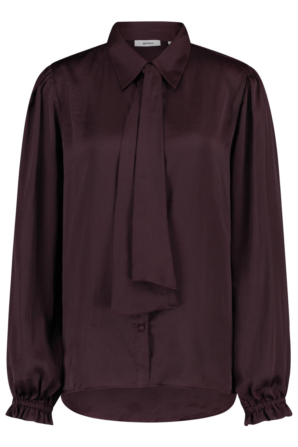 Donkerrode dames gardeur blouse met effen, lange mouwen, sjaalkraag en knoopsluiting