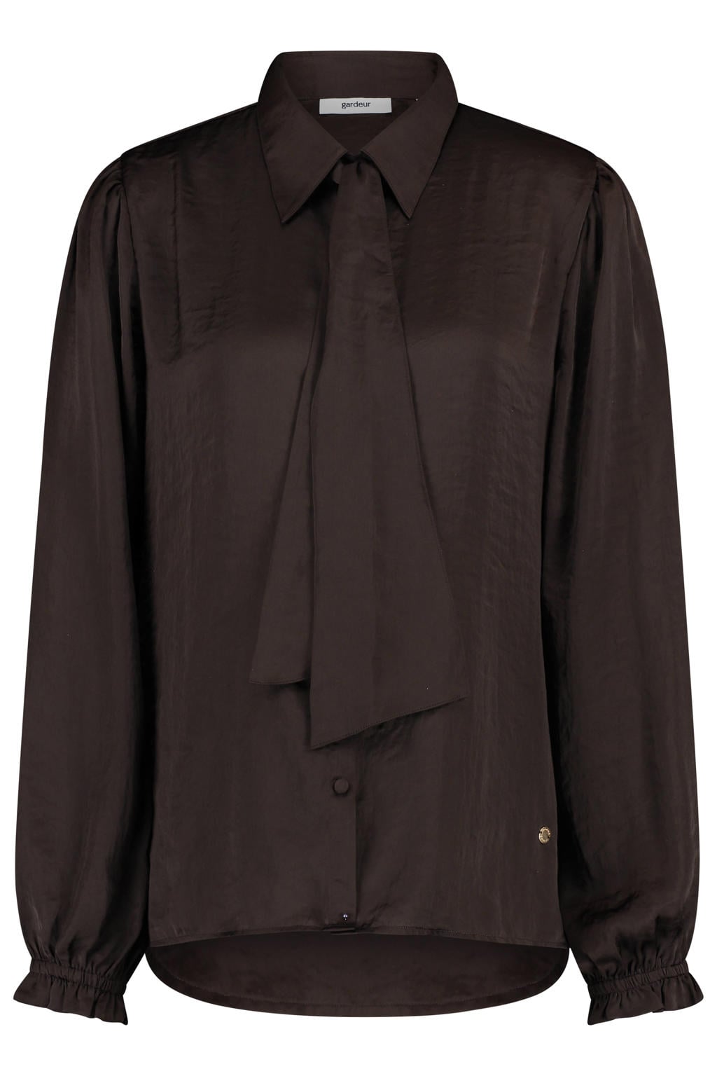 Bruine dames gardeur blouse met effen, lange mouwen, strikkraag en knoopsluiting