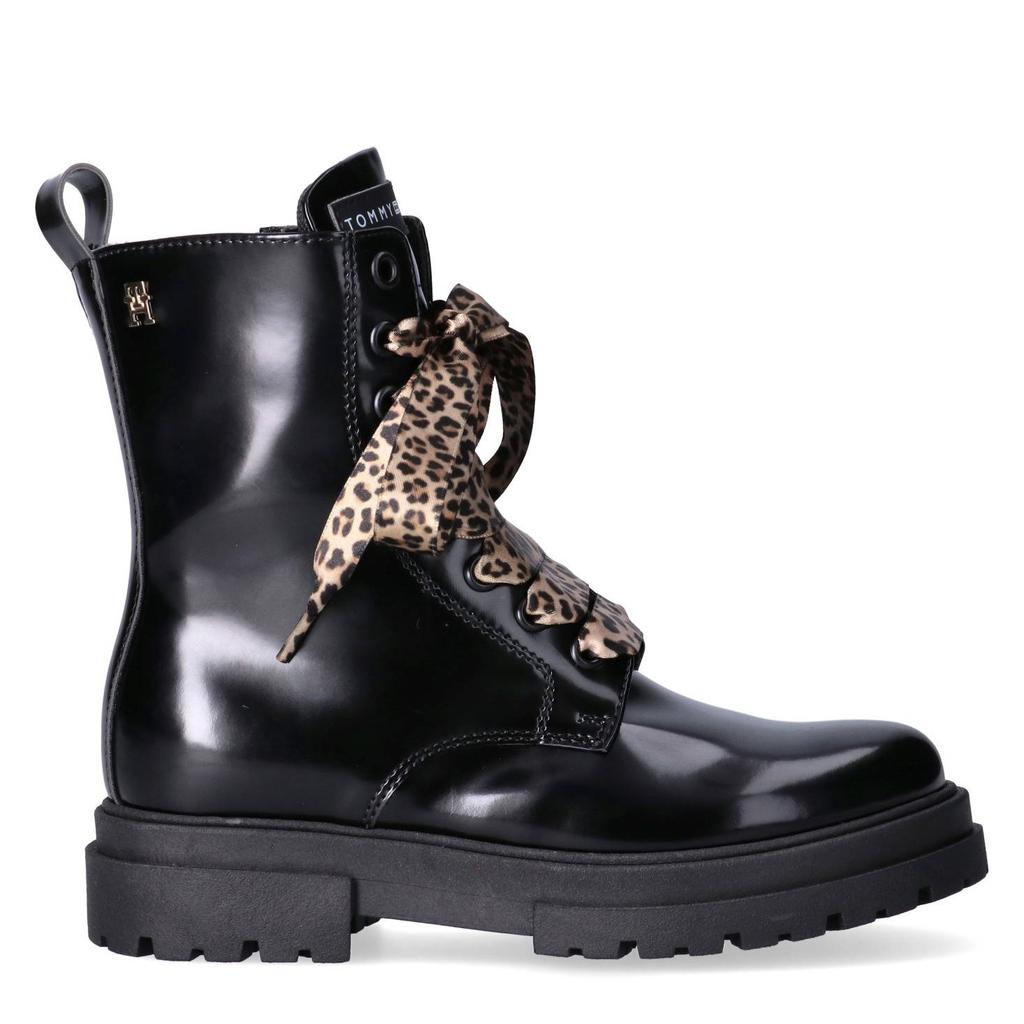 Zwarte meisjes Tommy Hilfiger imitatieleren enkelboots met profielzool -