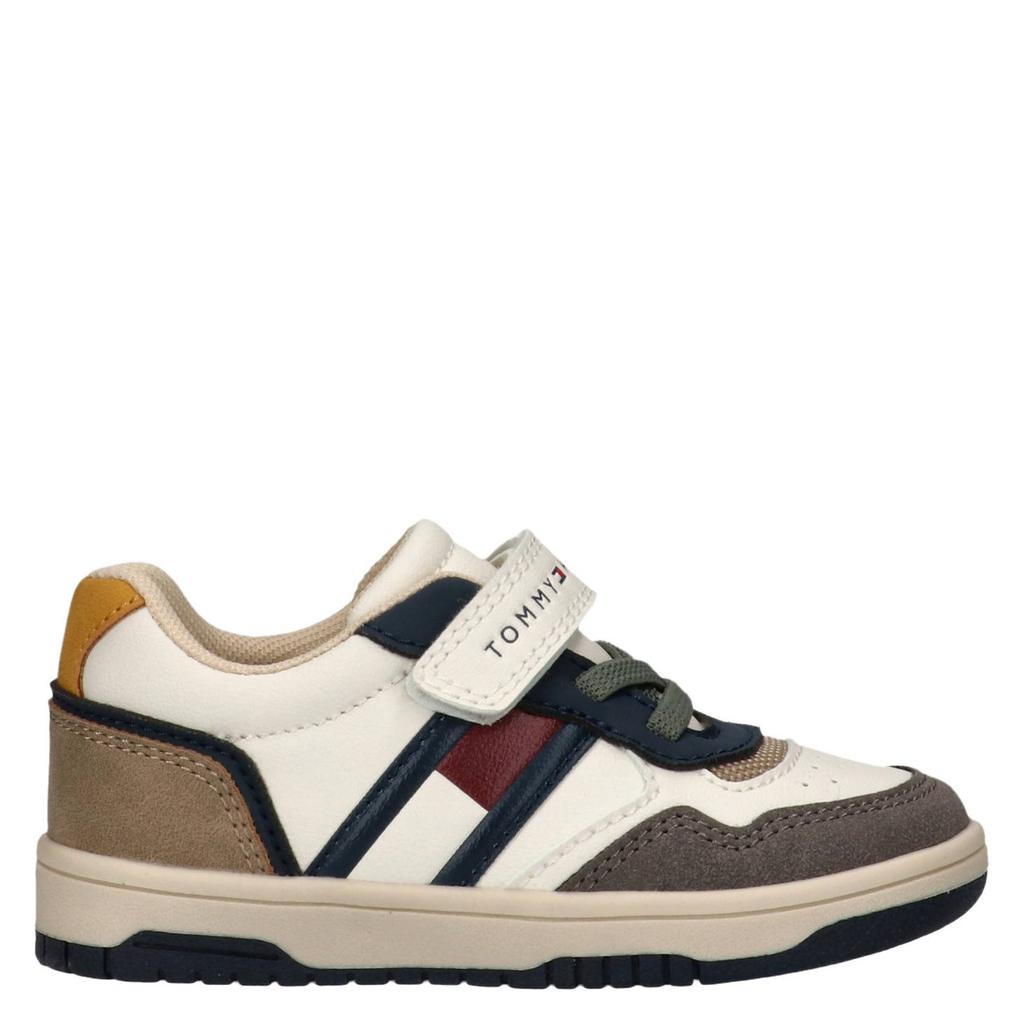 Beige en groene jongens Tommy Hilfiger sneakers - van 100% polyurethaan met veter- met klittenbandsluiting