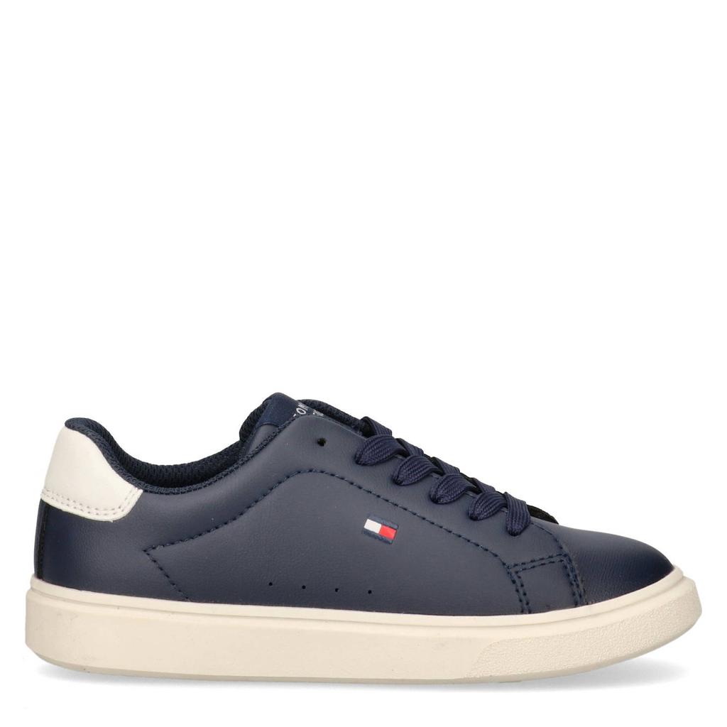 Donkerblauwe jongens Tommy Hilfiger imitatieleren sneakers - van 100% pu met veters