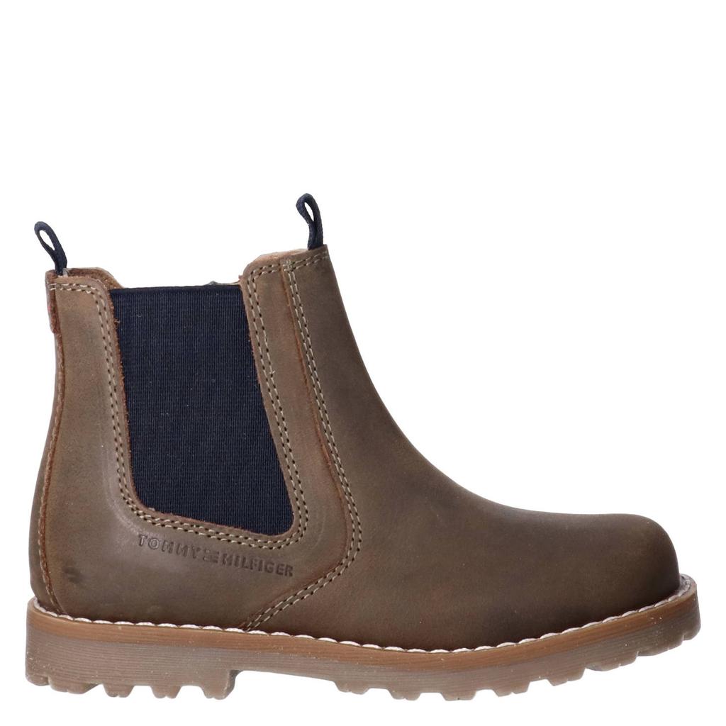 Kakikleurige jongens Tommy Hilfiger suède enkelboots met profielzool - met ritssluiting