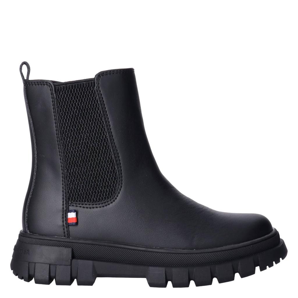 Zwarte meisjes Tommy Hilfiger enkelboots met profielzool - van 50% polyester/50% pu/35% polyester met ritssluiting