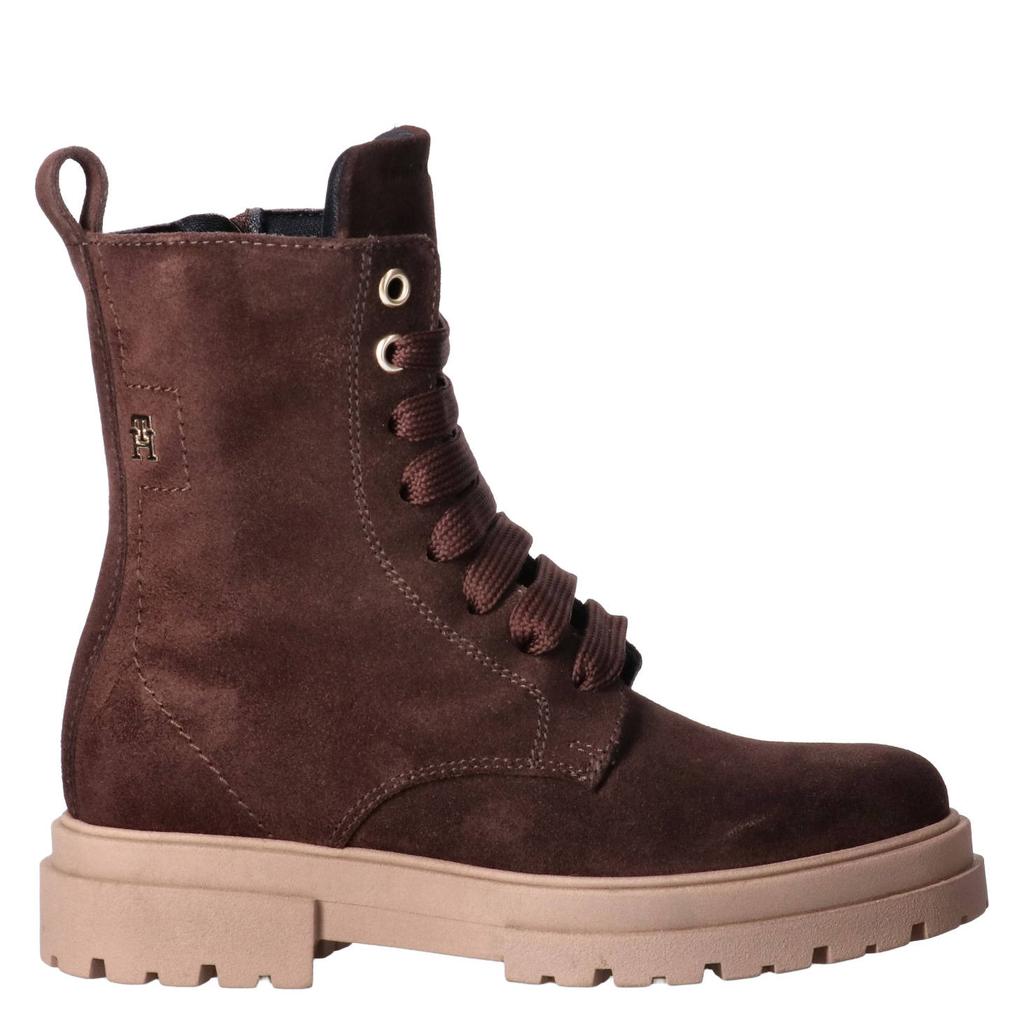 Donkerblauwe meisjes Tommy Hilfiger suède enkelboots met profielzool -