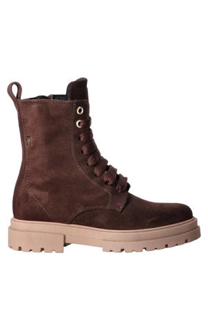 suède enkelboots met profielzool - donkerbruin