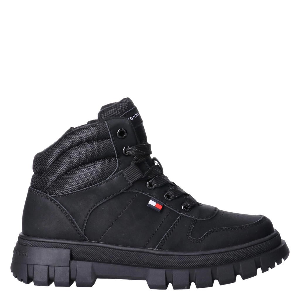 Zwarte jongens Tommy Hilfiger veterschoenen met profielzool - van 45% polyester/35% pu/20% polyester