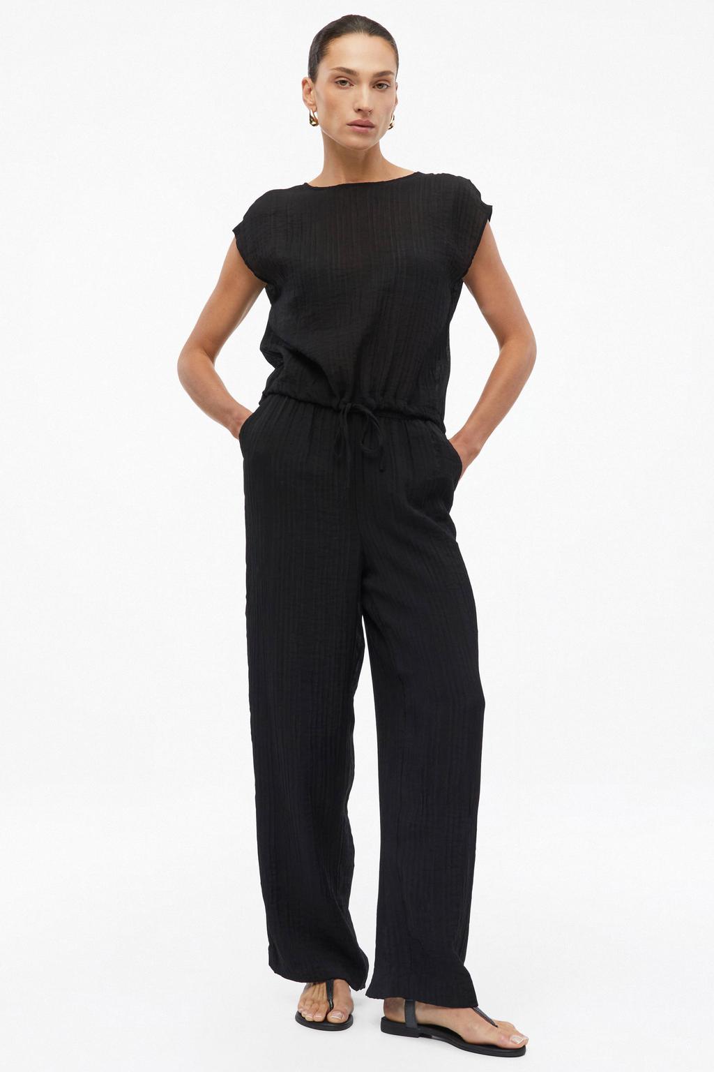 Zwarte dames s.Oliver BLACK LABEL viscose wide leg broek met high waist en effen