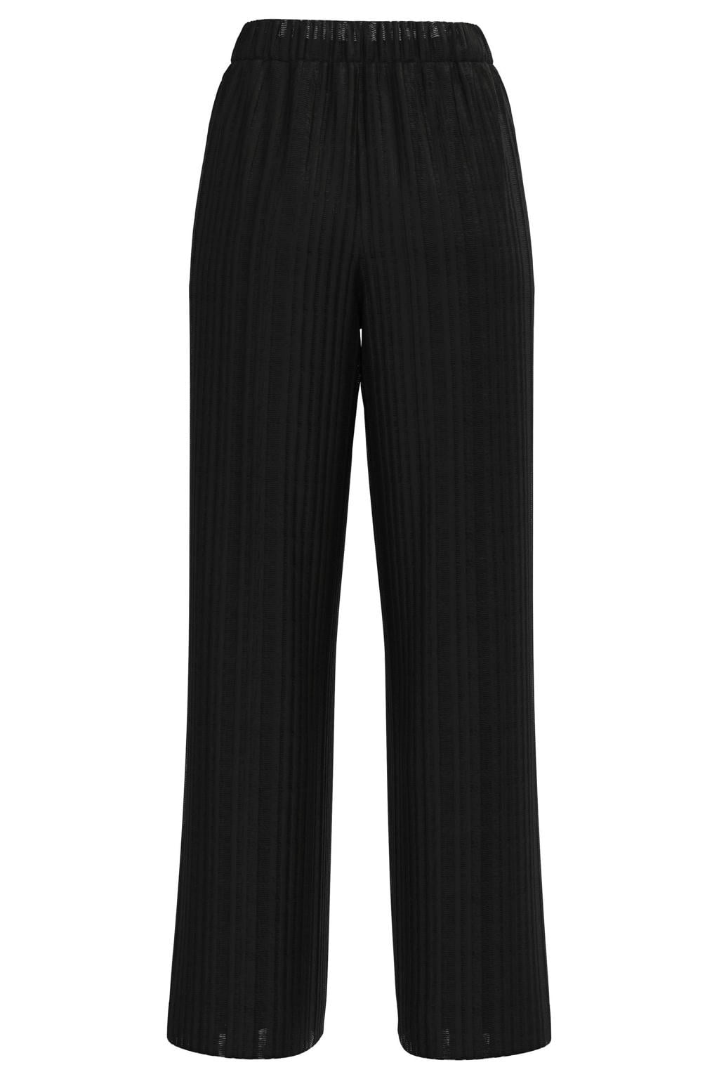 Zwarte dames s.Oliver BLACK LABEL viscose wide leg broek met high waist en effen