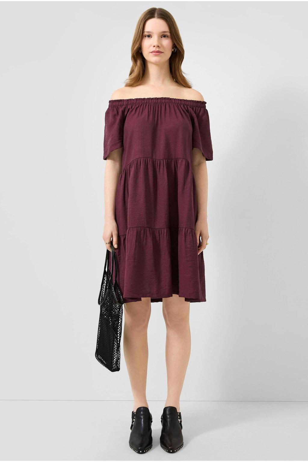Paarse dames QS off shoulder viscose mini jurk met korte mouwen