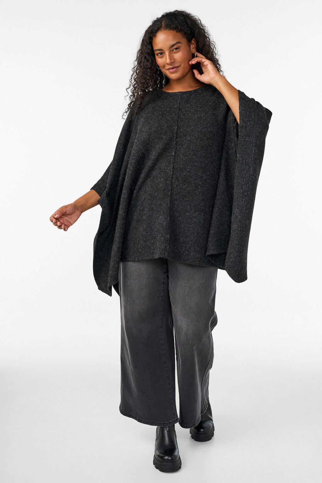 Grijze dames Zizzi gebreide vest Plus Size met effen en half lange mouwen