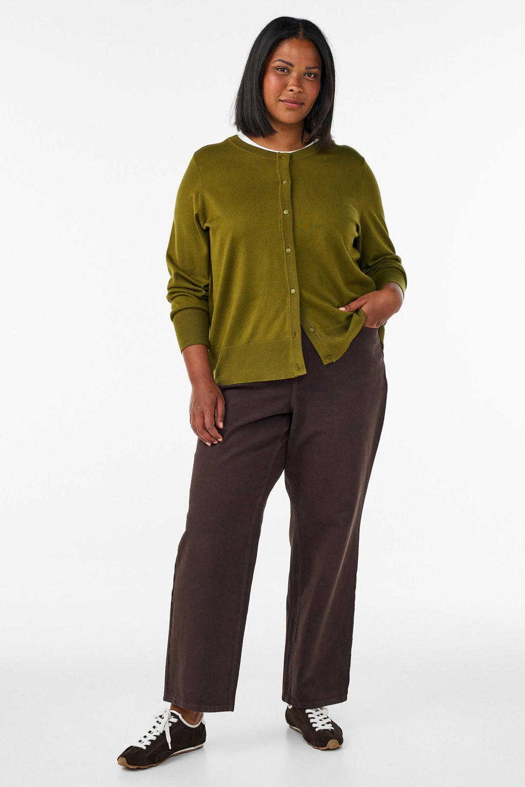Zizzi rayon gebreid vest Plus Size - donkergroen