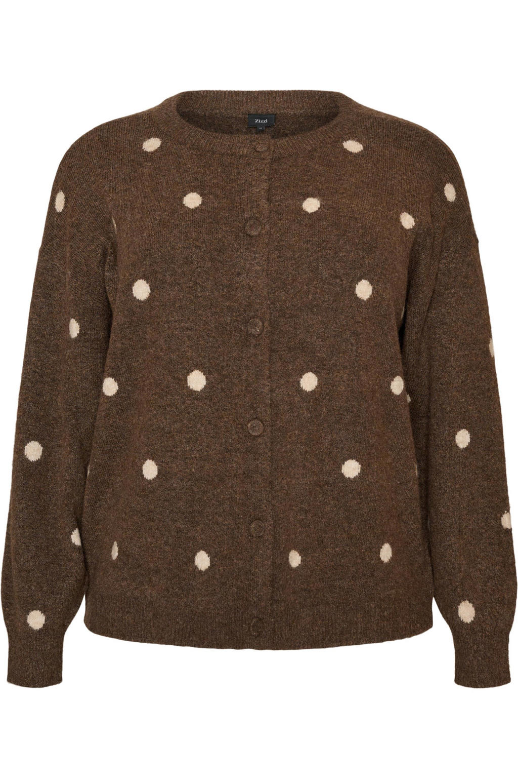 Zizzi gebreid vest met stippen en wol Plus Size - bruin