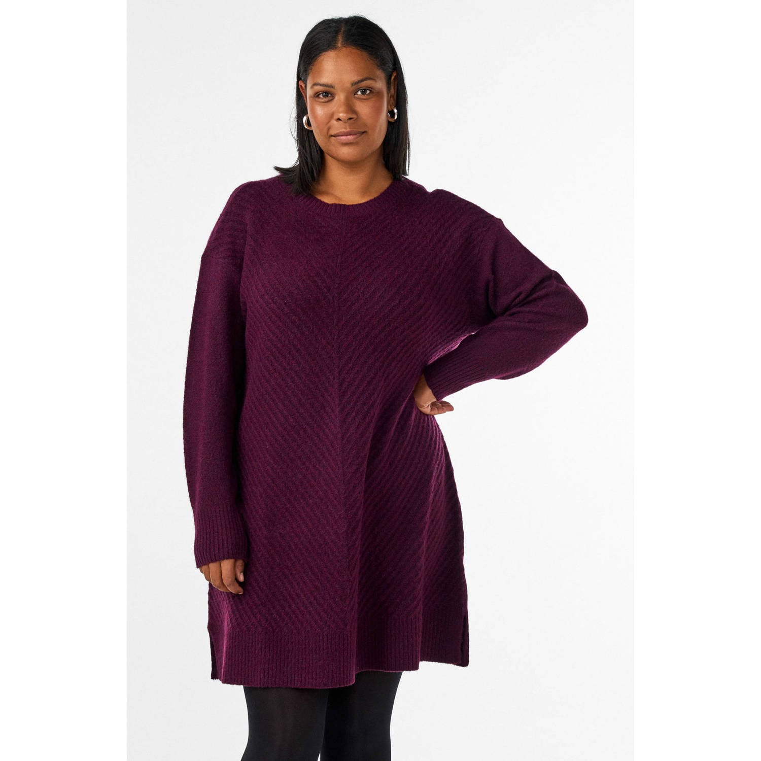 Zizzi Plus Size gebreide midi jurk donkerrood