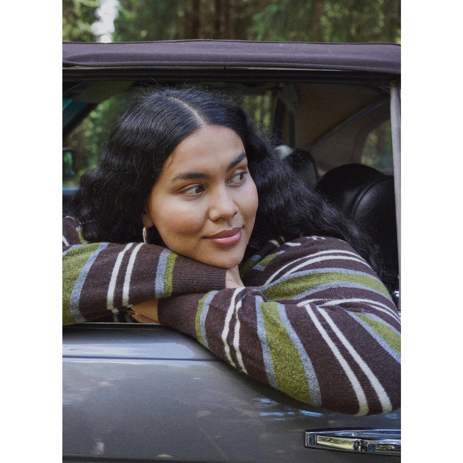 Zizzi Plus Size gebreide gestreepte trui met wol groen