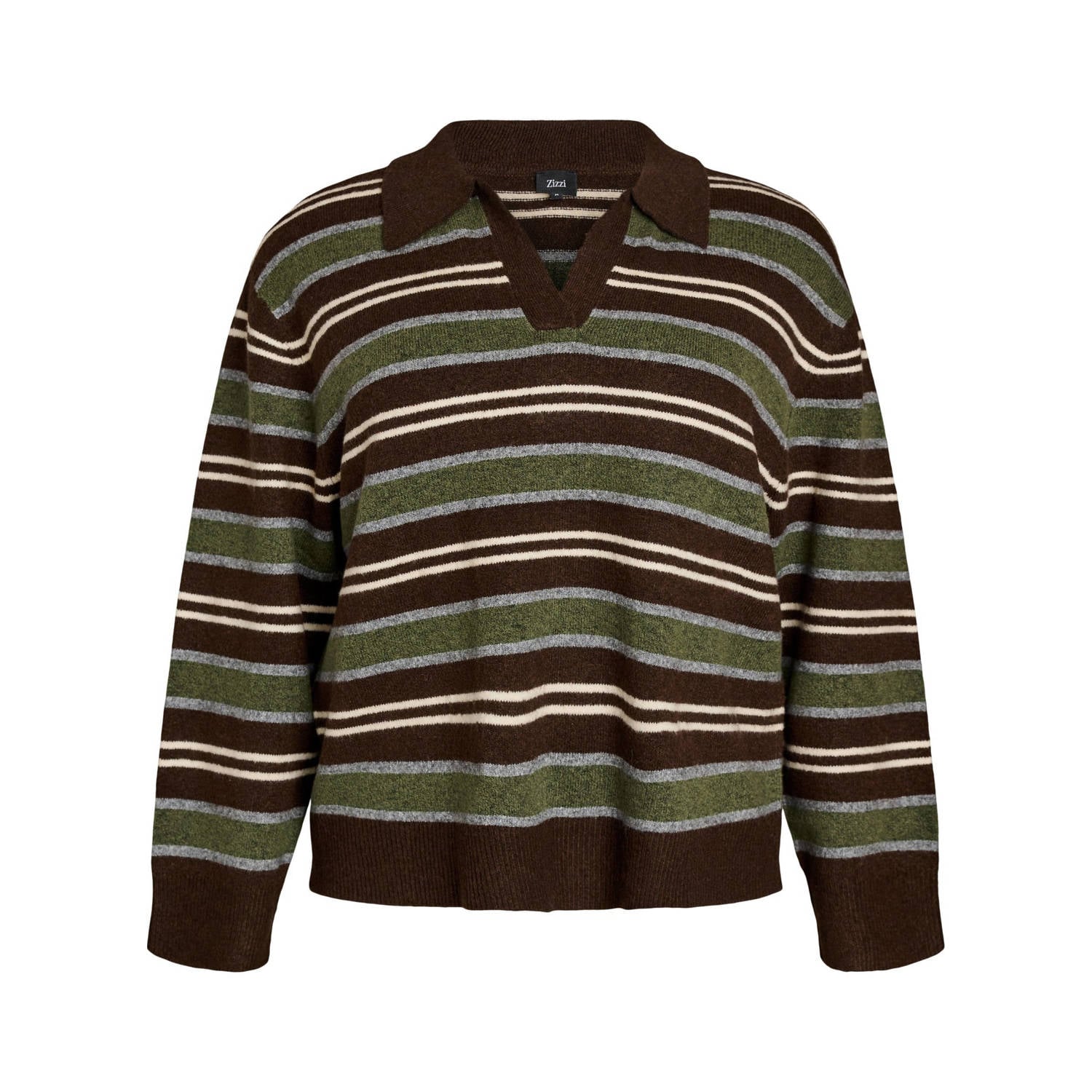 Zizzi Plus Size gebreide gestreepte trui met wol groen