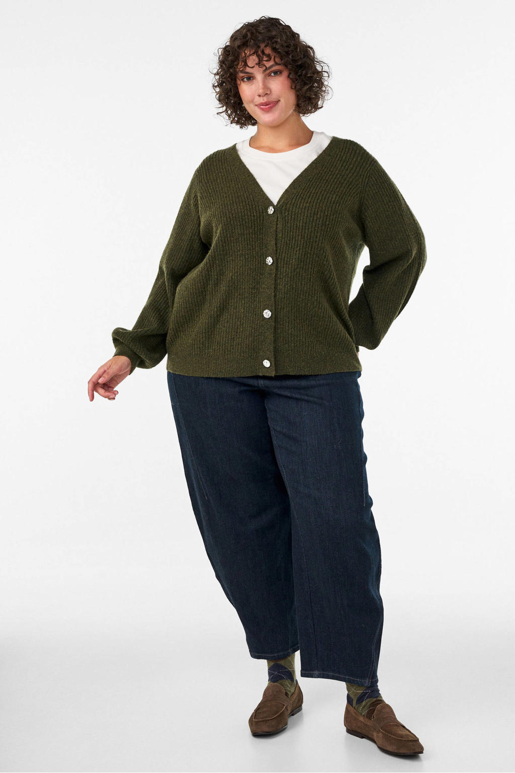 Zizzi Plus Size gebreid vest met wol - groen