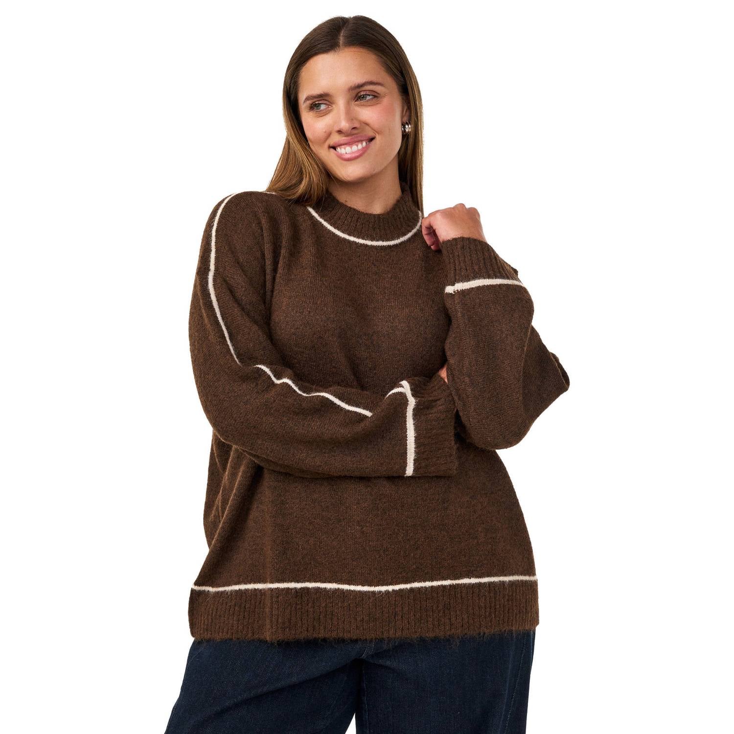 Zizzi Plus Size coltrui met wol donkerbruin