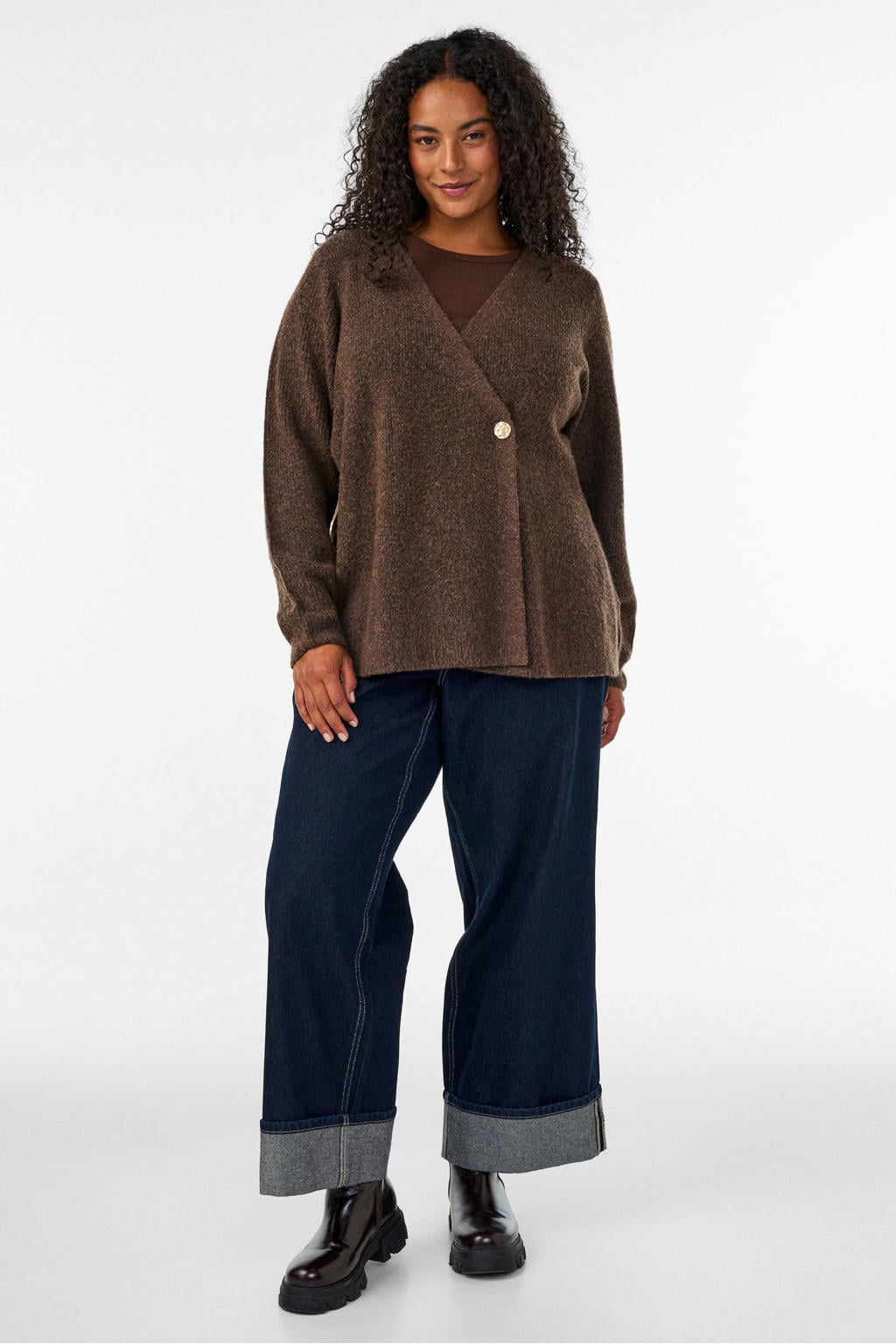 Zizzi gebreid vest Plus Size met wol - bruin