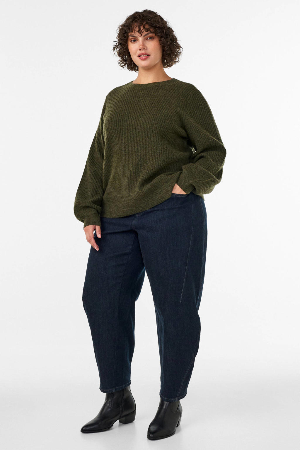 Zizzi Plus Size gebreide trui met wol - groen