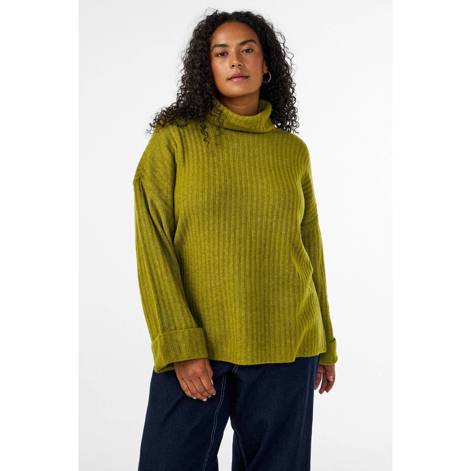 Zizzi Plus Size gebreide coltrui met wol groen