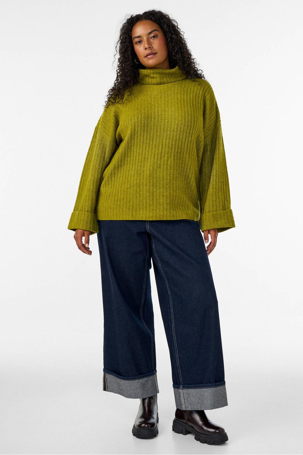 Zizzi Plus Size gebreide coltrui met wol - groen