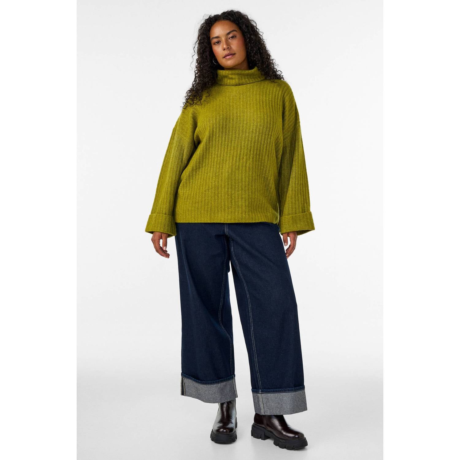 Zizzi Plus Size gebreide coltrui met wol groen