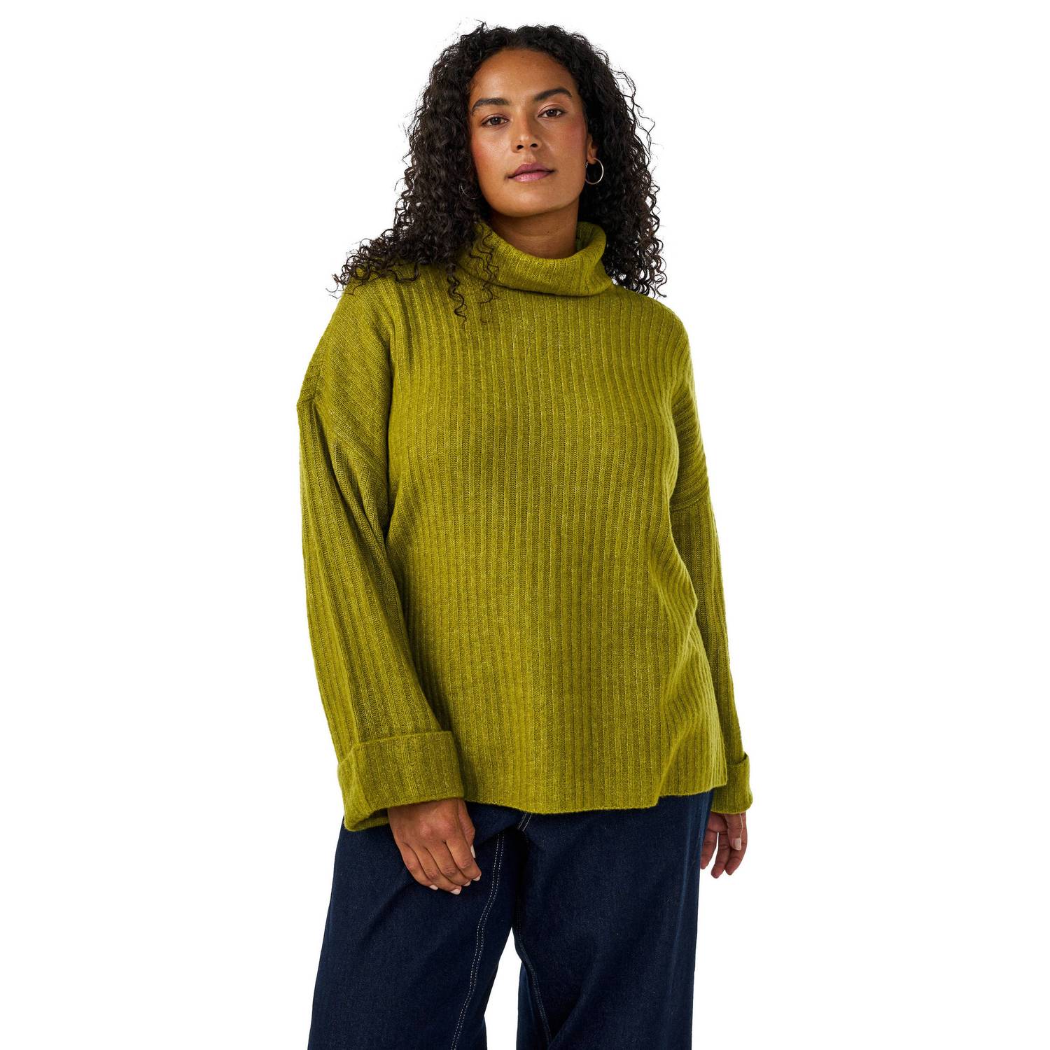 Zizzi Plus Size gebreide coltrui met wol groen