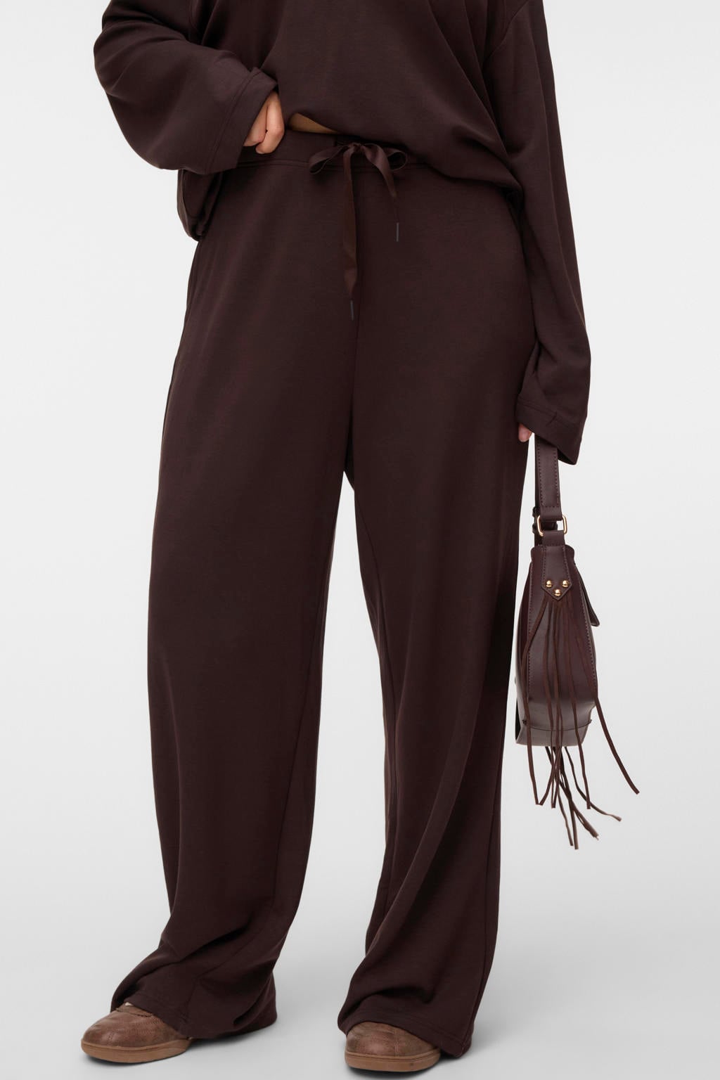 VERO MODA Curve x Wehkamp viscose wide leg casual broek Plus Size - donkerbruin