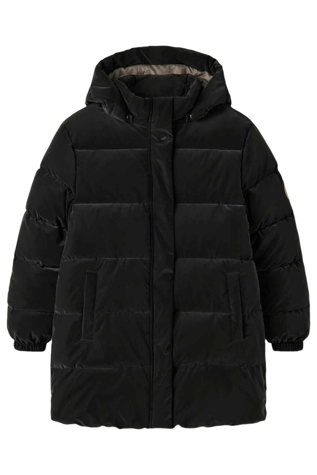 Zwarte meisjes NAME IT KIDS winterjas van polyester met effen, lange mouwen, capuchon en ritssluiting