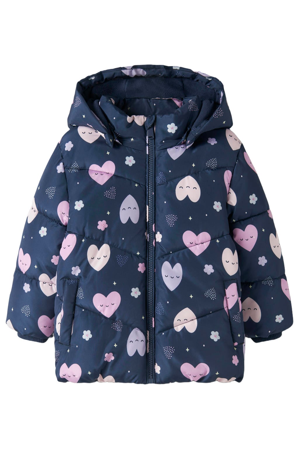 NAME IT MINI winterjas met hartjes - blauw