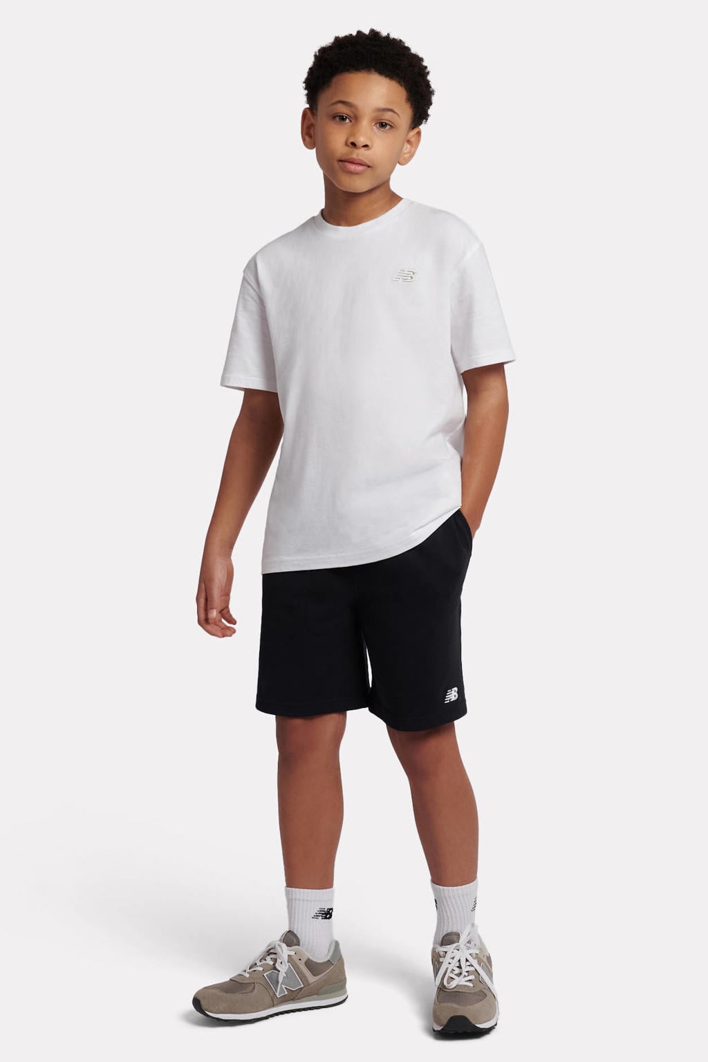 Zwarte jongens en meisjes New Balance sweatshort van katoen met elastische tailleband met koord en effen