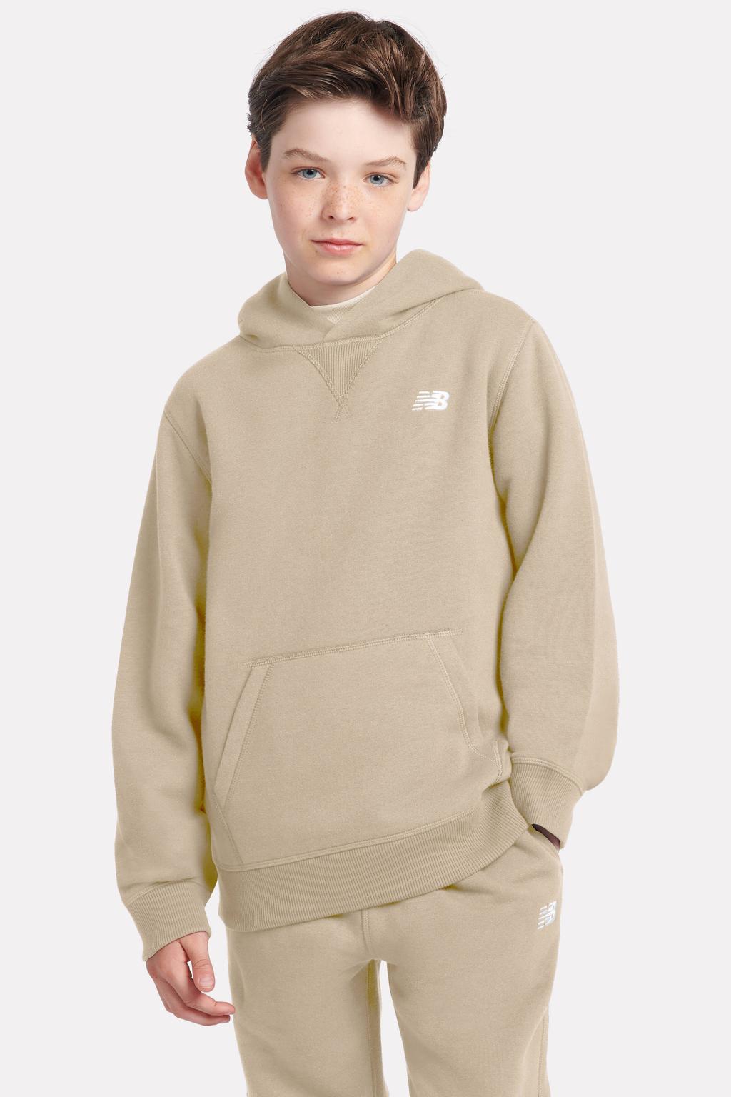 Zandkleurige jongens en meisjes New Balance hoodie van katoen met effen, lange mouwen en capuchon