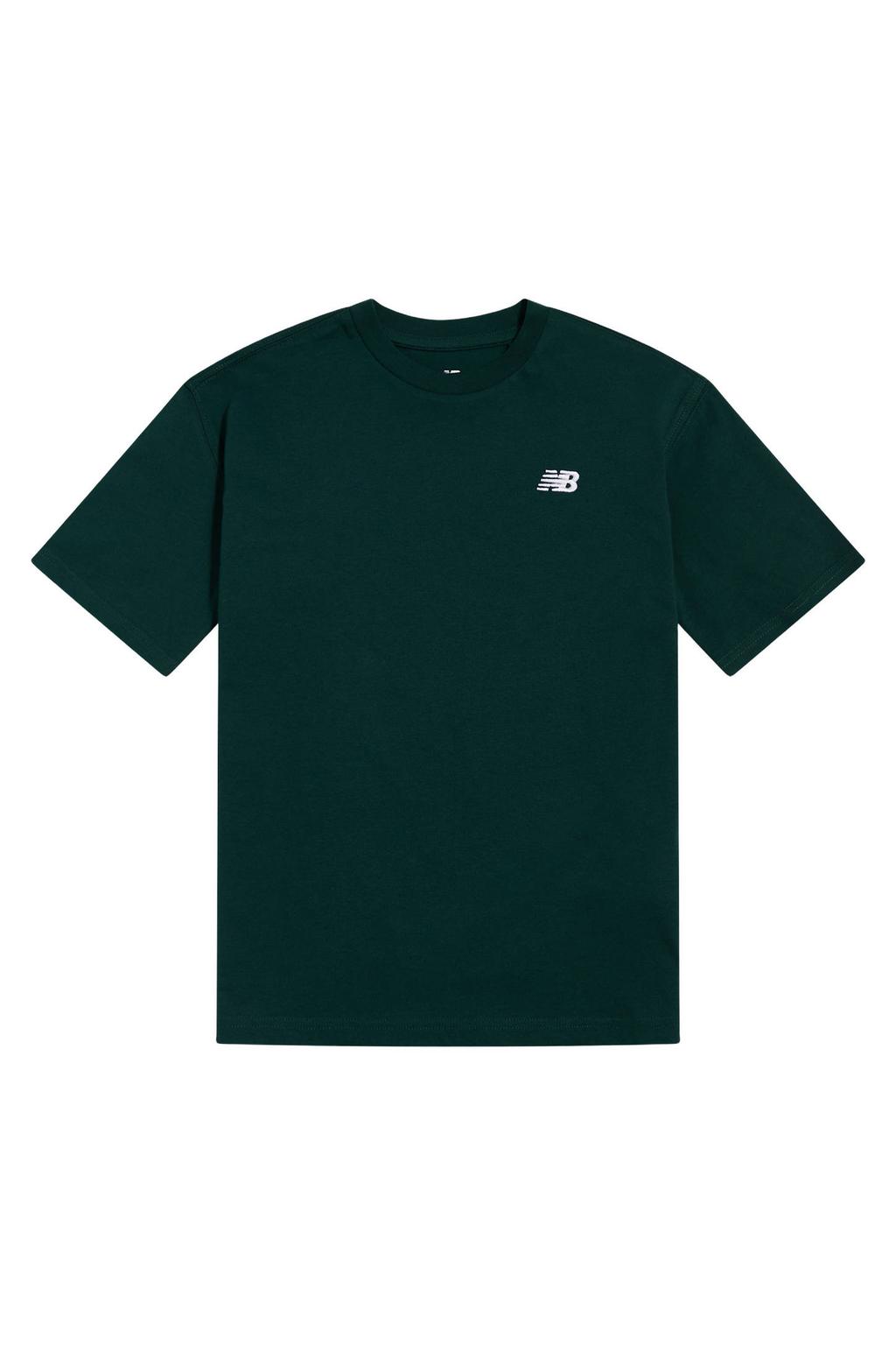 Donkergroene jongens en meisjes New Balance T-shirt van katoen met effen, korte mouwen en ronde hals