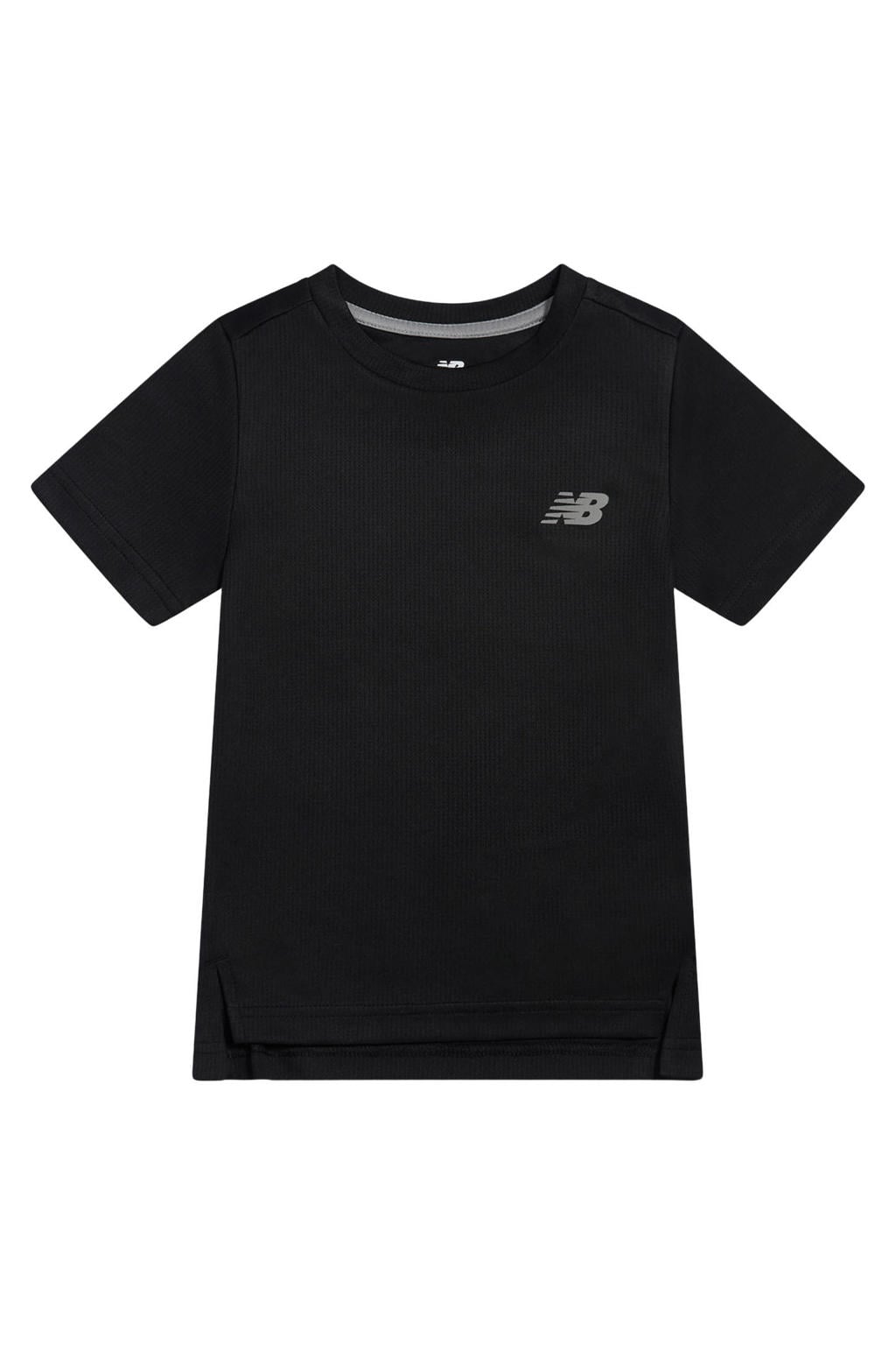 Zwarte jongens en meisjes New Balance sportshirt van polyester met effen, korte mouwen en ronde hals