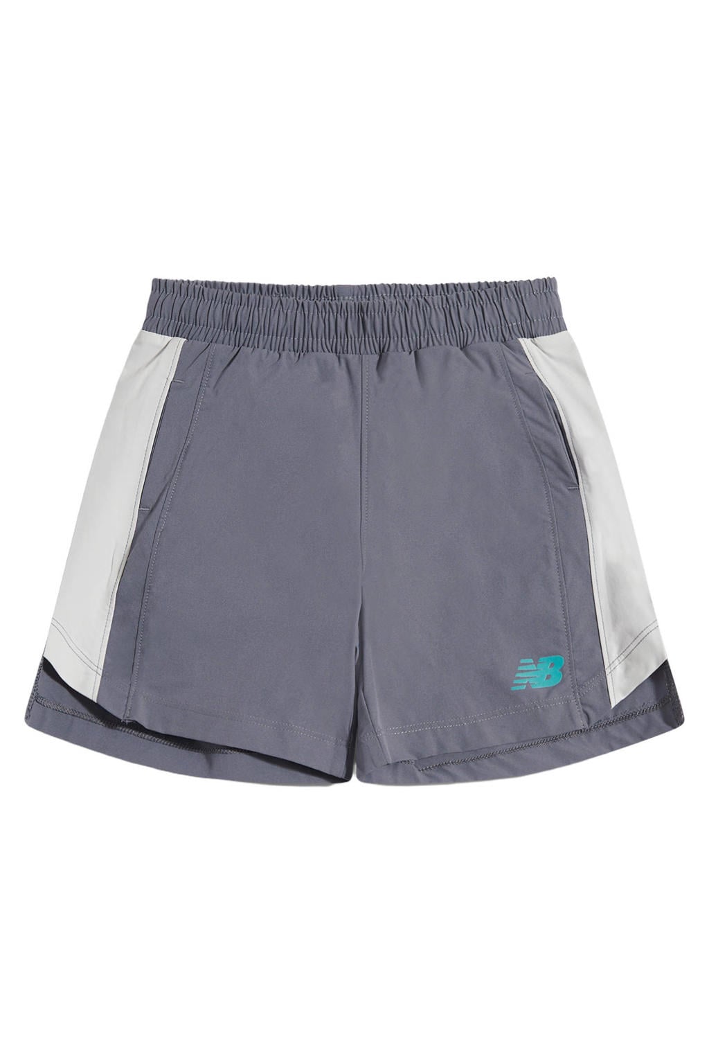 Grijze jongens en meisjes New Balance korte sportbroek van polyester met elastische tailleband en effen