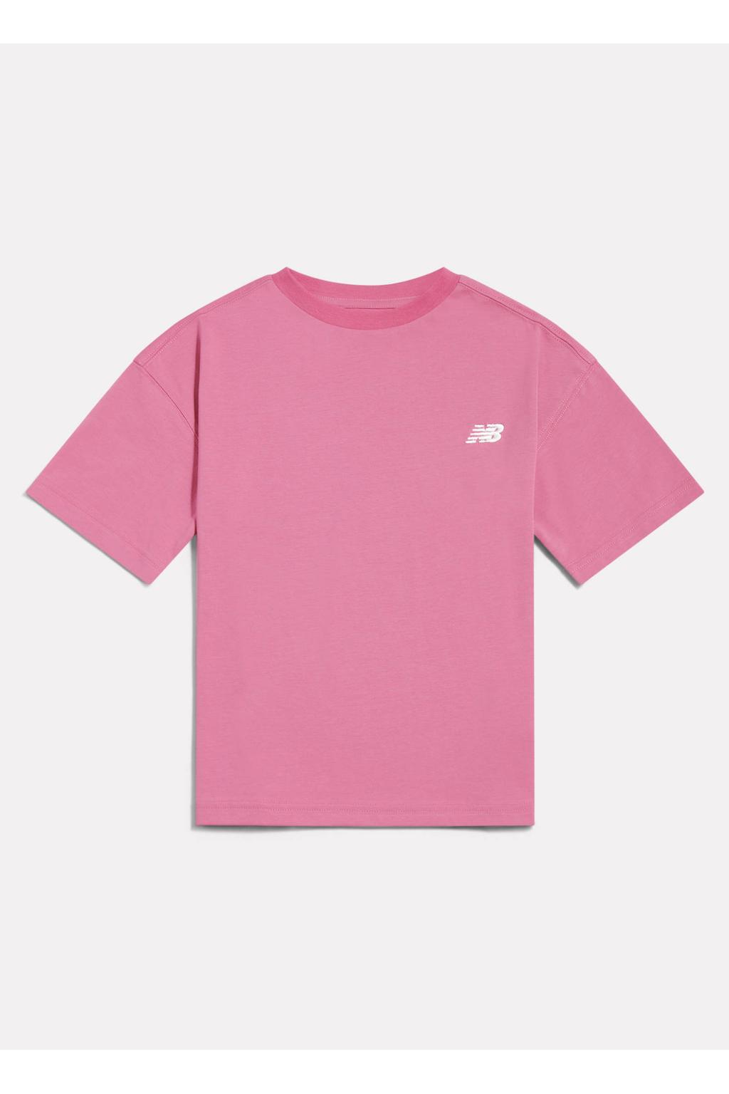 Roze meisjes New Balance T-shirt van katoen met effen, korte mouwen en ronde hals